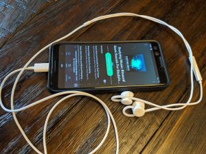 Smartphone with brainwave entrainment track selected.
