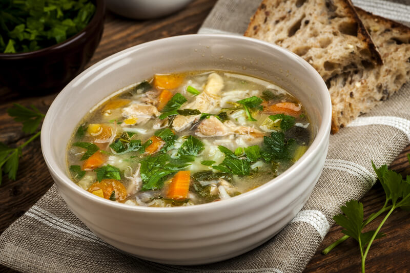 chicken soup in a bowl