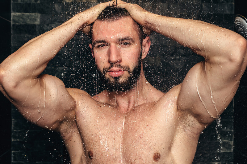 man in shower